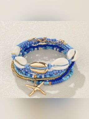 7 Pcs Pack Trendy Boho Vacation Stackable Glass Bead Bracelets NIP.